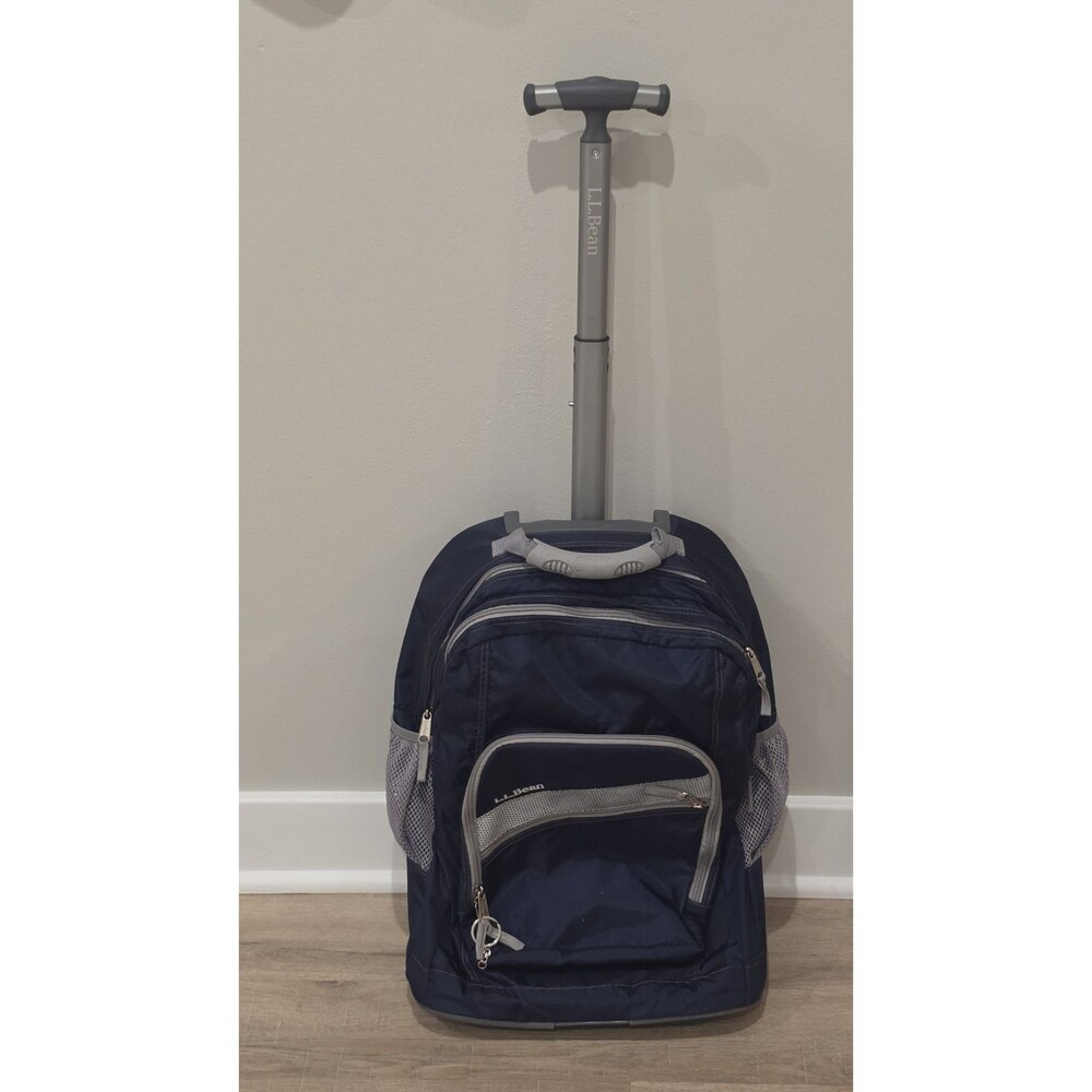 L.L. Bean Deluxe Rolling Wheeled Backpack Navy Blue School Travel Bag Carry-On